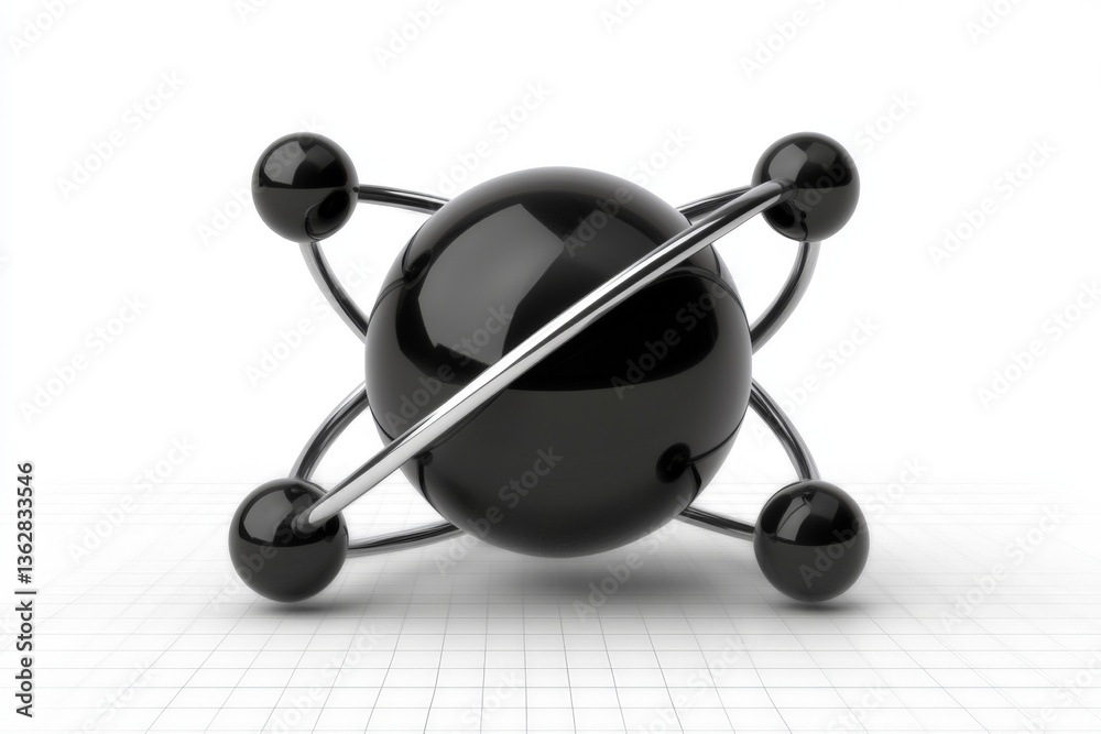 Aufkleber model of an atom illustrating electrons orbiting around a nucleus in a scientific context