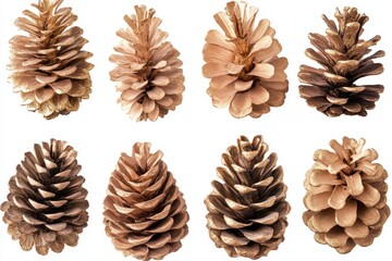 Collection of decorative pine cones in various colors displayed on a white background for creative inspiration