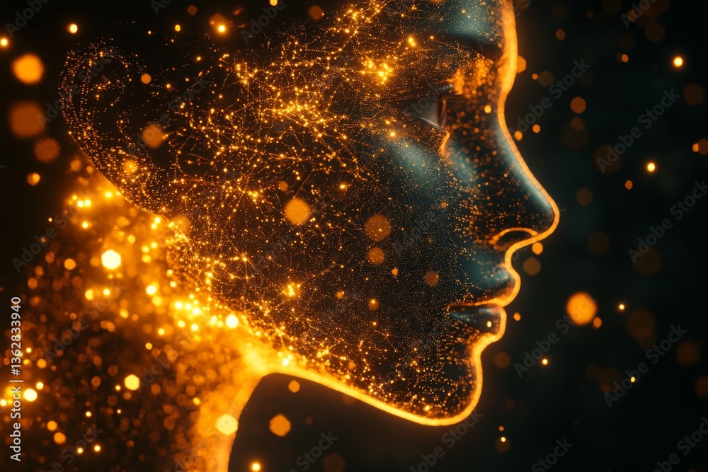 Aufkleber female silhouette with glowing particles in an artistic representation of technology and human conne