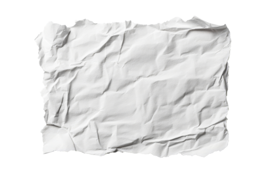 Crumpled paper texture on a transparent background for design use