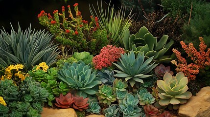 Fototapeta premium Vibrant Succulent Garden: A Lush Landscape Photography AI Generated