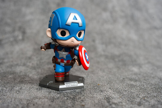 Bangkok, Thailand - March 26, 2025 : Captain America figure from POP MART X Marvel Avengers Classic Series