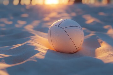 Fototapeta premium Beach Volleyball on Sandy Shore at Sunset Creating Warm Atmosphere and Soft Light Effects