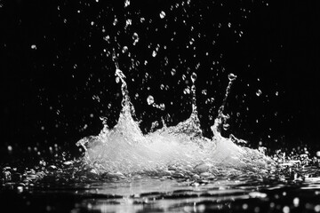 Water droplets splash dramatically against a dark background creating a striking visual display of fluid motion