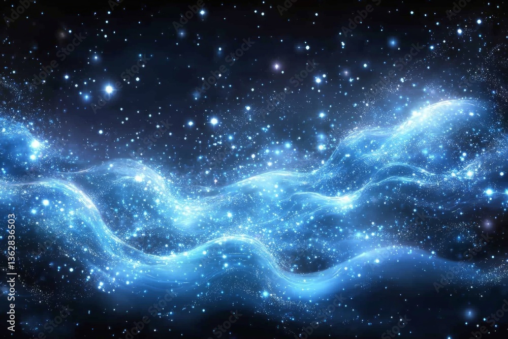 Poster cosmic waves of blue light shimmer in the night sky during a celestial event