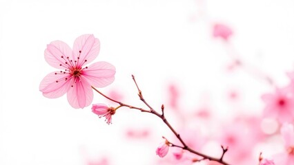 Japanese Flower Sakura - Pink Cherry Blossom with White Background