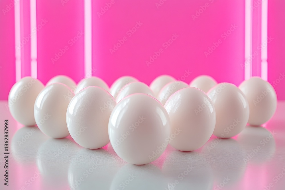 Aufkleber Spheres arranged in a pattern against a vibrant pink backdrop create a striking visual composition featuring white objects