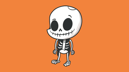 Cartoon Skeleton Character on Orange Background
