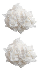 Top view set of screwed or crumpled white tissue paper ball isolated with clipping path in png file format