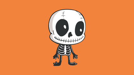Cartoon Skeleton Character on Orange Background