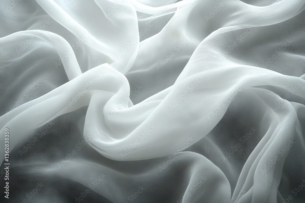 Poster soft white fabric drapes gracefully, creating gentle waves and texture in natural light