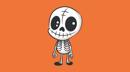 Cartoon Skeleton Character on Orange Background