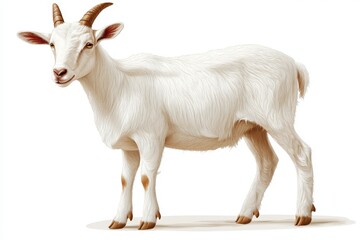 Fototapeta premium European white goat standing calmly on a plain background showcasing its distinctive features and gentle demeanor