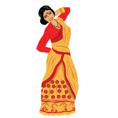 Graceful Assamese Bihu Dancer in Traditional Attire – Vibrant Folk Dance Illustration