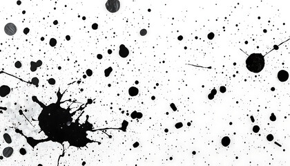 Bold black and white abstract background with ink splatters and dots