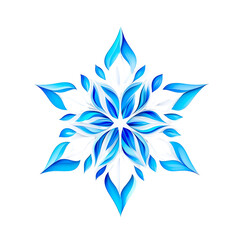Blue and white snowflake ornament on transparent background