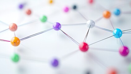 Colorful interconnected spheres,  network of connections, abstract design