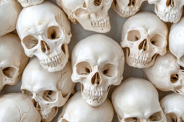 Naklejka premium Collection of white skulls displayed together in artistic arrangement showcasing intricate details and textures