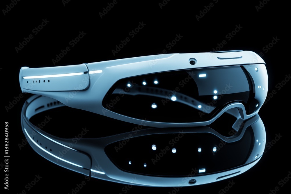 Aufkleber futuristic smart glasses showcasing advanced technology on a reflective surface in a dark environmen