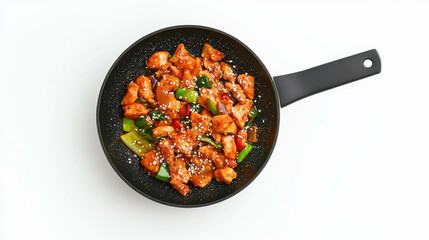 Delicious stir fry with sesame seeds and vegetables in a frying pan for culinary inspiration
