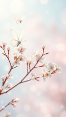 White Blossoms and Butterflies in a Dreamy Pastel Glow
