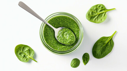 Obraz premium Delicious spirulina and spinach pesto for healthy cooking and vegan cuisine inspiration