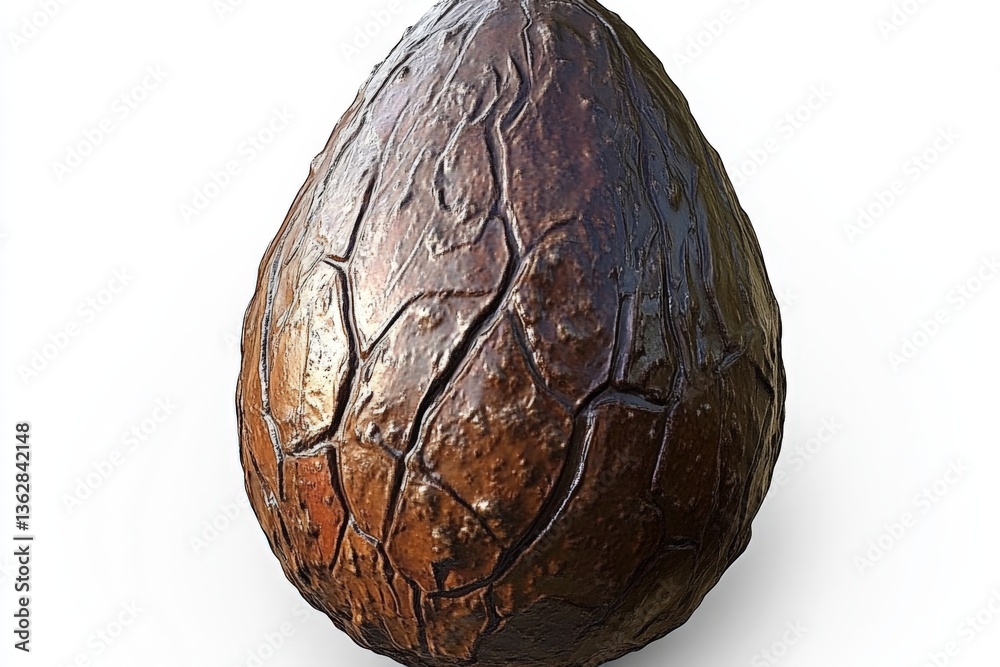 Poster unique textured brown egg resting on a white surface highlighting its natural patterns and shape