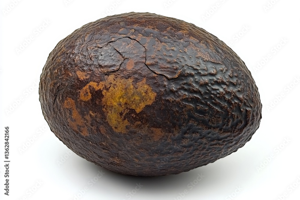 Poster Unique textured avocado with a distinct mottled appearance displayed on a plain background in natural light