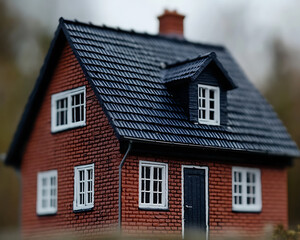 Miniature brick house with a dark roof