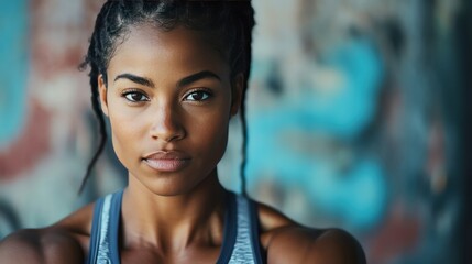 Building self confidence. Confident woman with braids in vibrant setting.