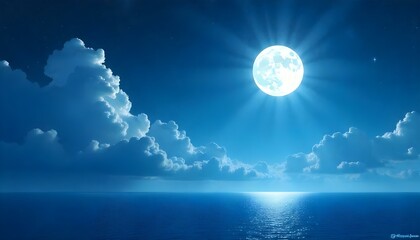 A breathtaking digital artwork captures a serene night scene over a tranquil ocean