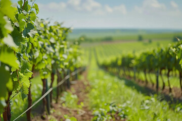Naklejka premium Beautiful Rows of Grape Vines Stretching Across a Picturesque Vineyard