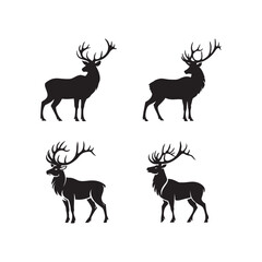 Deer Silhouette Vector with Large Antlers,  Elegant Majestic Stag,  Majestic Stag Silhouette