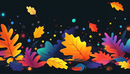 Colorful Autumn Leaves on Black Background