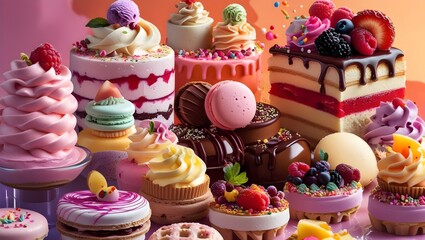 Whimsical AI-Generated Cake Extravaganza with Vibrant Colors
