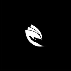 Hand and leaf logo icon isolated on black background