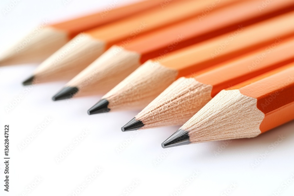 Aufkleber collection of orange pencils arranged in a row showcasing sharpened tips for artistic use