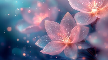 Fototapeta premium Dreamlike Floral Fantasy with Luminous Petals and Sparkling Bokeh Effects