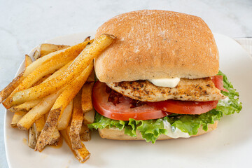 chicken sandwich  with seasoned  french fries
