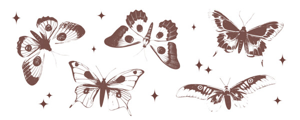 Butterflies with grain effect. Y2k elements for design.