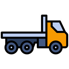 Outline Flat Bed Truck Outline Flat Design Icon - Heavy Machinery Outline Flat Design Icon