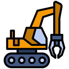 Excavator Grapple Outline Flat Design Icon - Heavy Machinery Outline Flat Design Icon