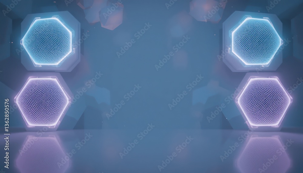 Poster dynamic light patterns on hexagonal displays futuristic environment digital art composition abstract
