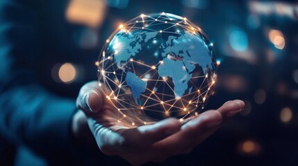 Fototapeta premium Global Network Connection, Hand Holding the World's Interconnectedness