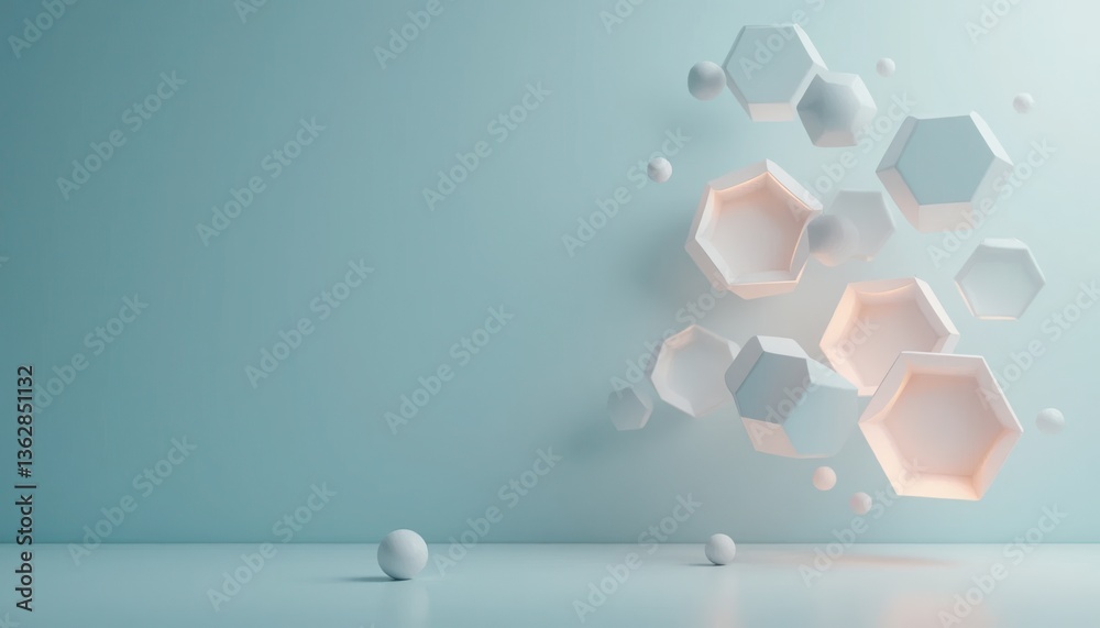 Poster dynamic hexagonal shapes emerge from minimalist background abstract design modern studio creative co