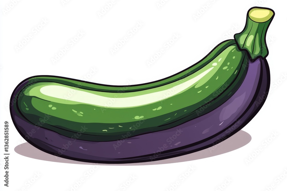 Poster colorful cartoon drawing of an eggplant resting on a flat surface against a plain background