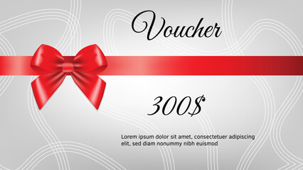 Gift voucher with bow. For poster, card, banner, discount, special offer, cover, menu, advertising. Vector illustration EPS10 

