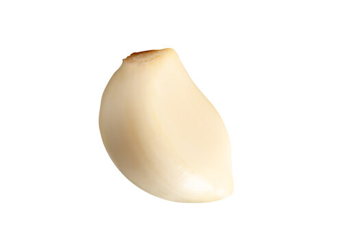 Top view of peeled white garlic clove isolated with clipping path in png file format