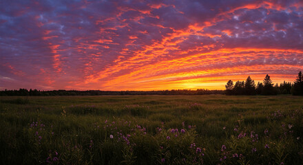 sunset over field