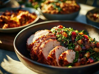 Artisanal Winter Feast Glazed Spiral Ham with Global Fusion Garnish - Multicultural Holiday Culinary Experience for Epicurean Social Media Content